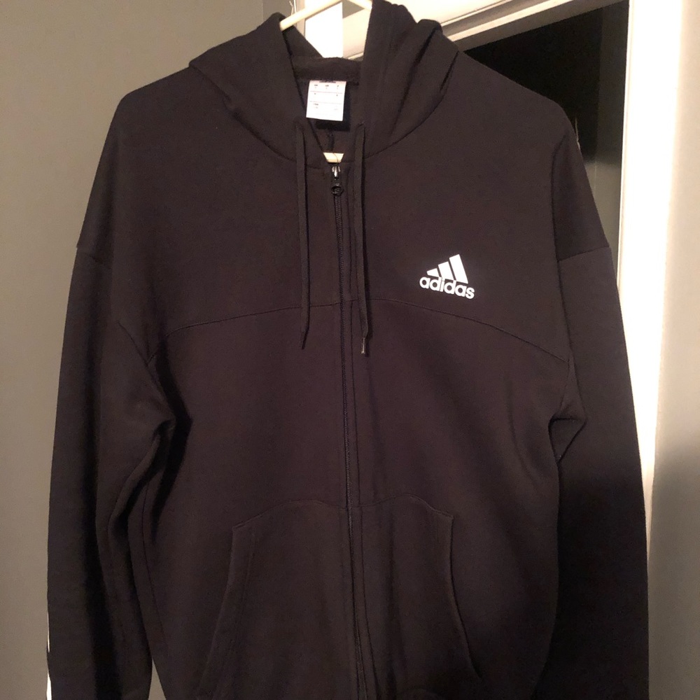 Black Hooded Adidas Zip Sweatshirt